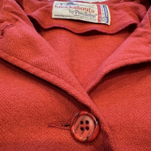 Pendleton Knockabouts Button Up Wool Jacket Women's Medium Red Collared VTG 60s - Picture 6 of 9